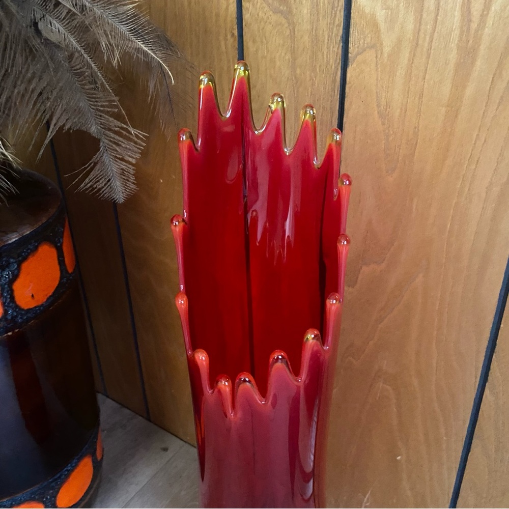 Vintage‎ LE smith red amberina swung vase cadmium glowing glass diamond MCM rare - Picture 2 of 7